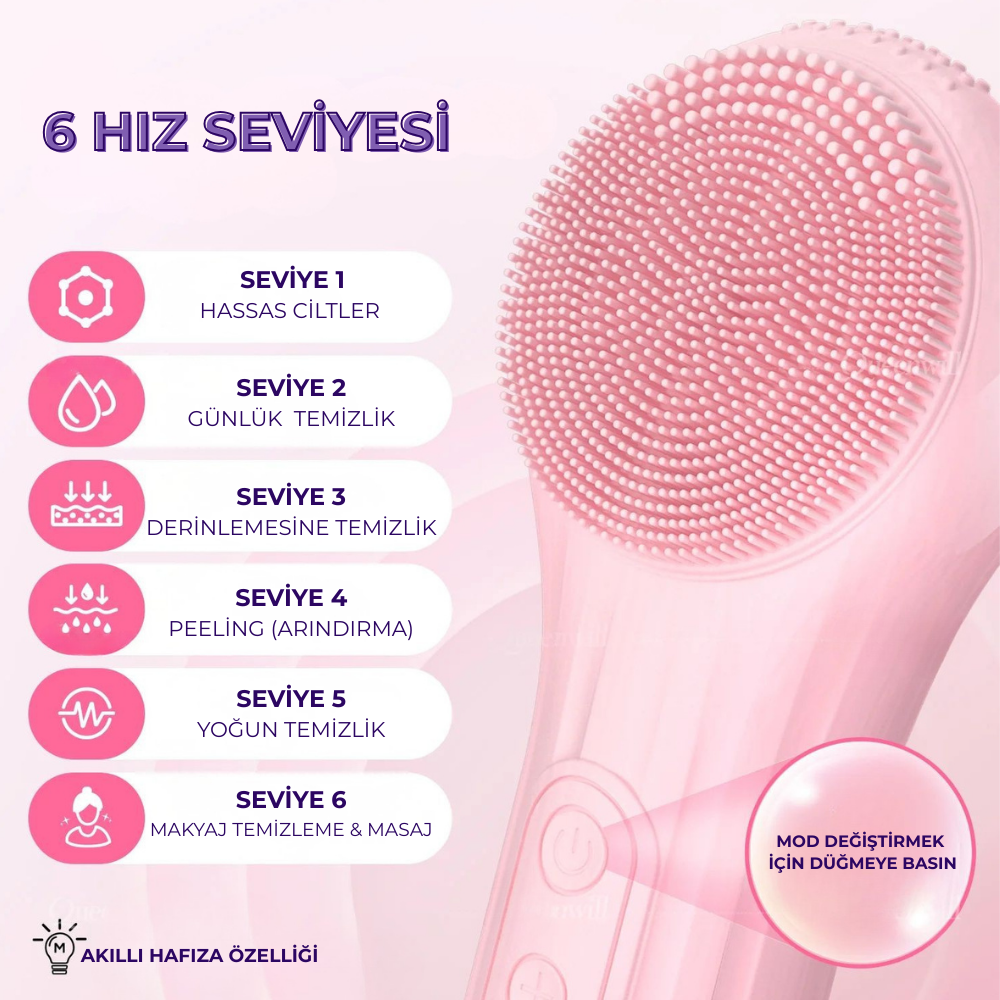 Suya Dayanıklı Elektrikli Yüz Temizleme ve Makyaj Arındırma Cihazı